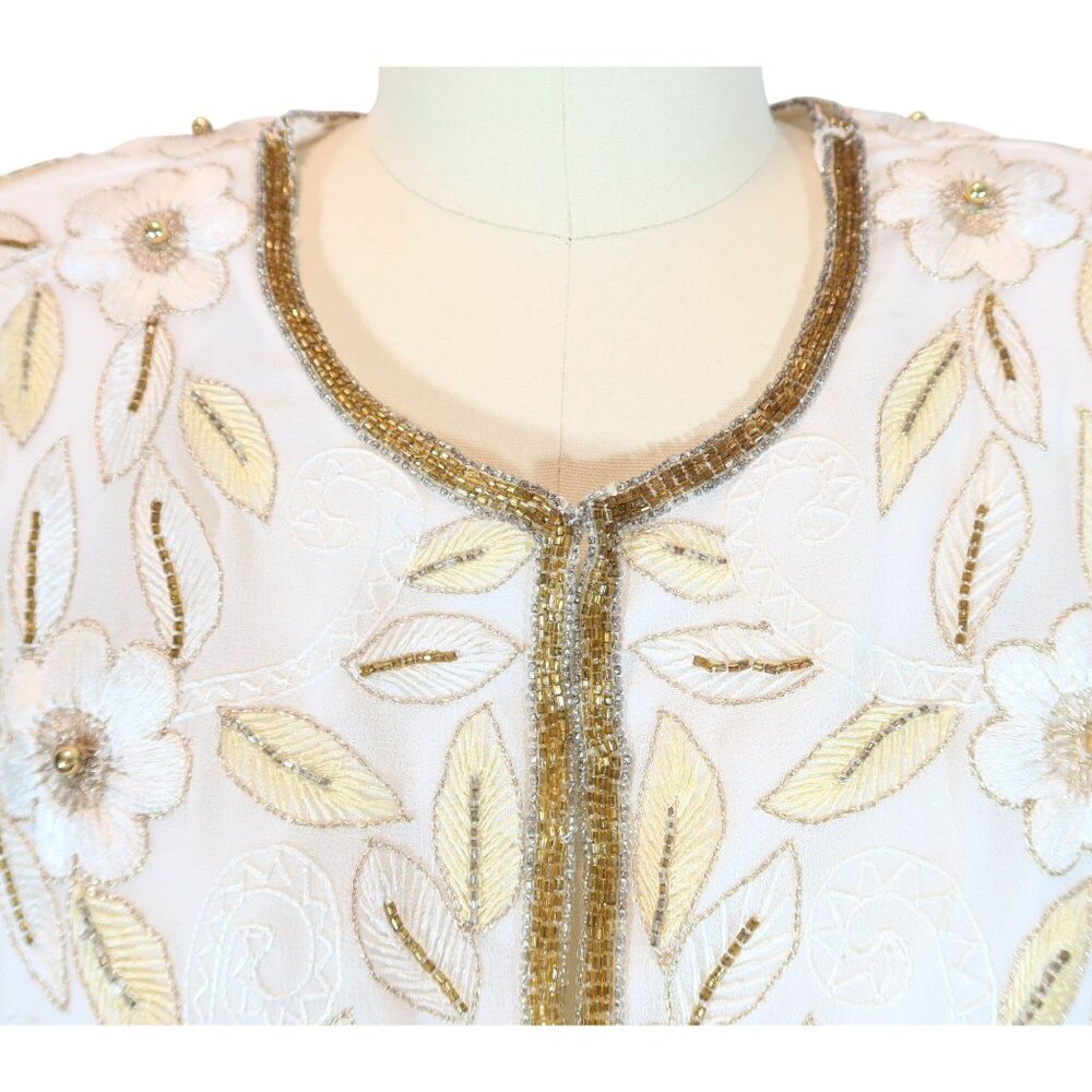 LAURENCE KAZAR Vintage Beaded Cropped Formal Jacket Size Lp NWT NOS Cream Gold - Picture 5 of 8
